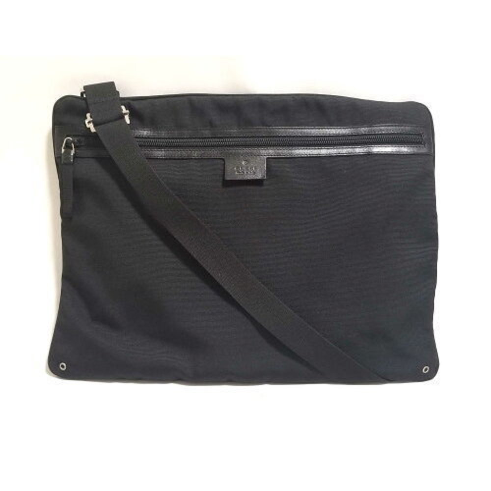 Gucci Shoulder Bag Black Plain Nylon Messenger Logo Crossbody